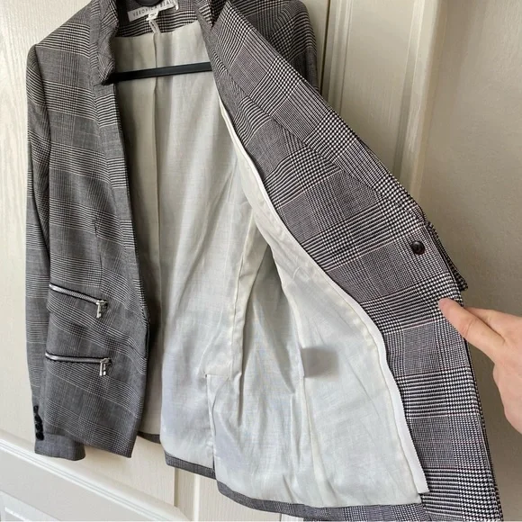 $695 Veronica Beard Paloma Wool Plaid Print Zipper Cropped Jacket Blazer size 6